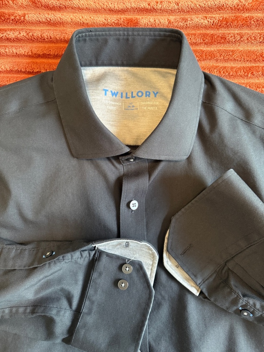 Twillory Men's Black Dress Shirt - 17 34/35 Tailored Fit